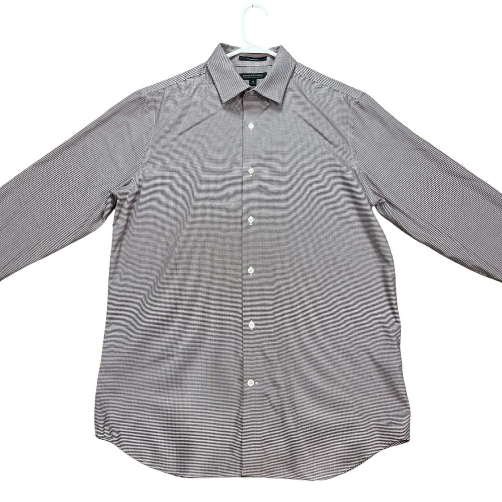 Banana‎ Republic Mens M Burgundy Red White Houndstooth Standard Fit Dress Shirt